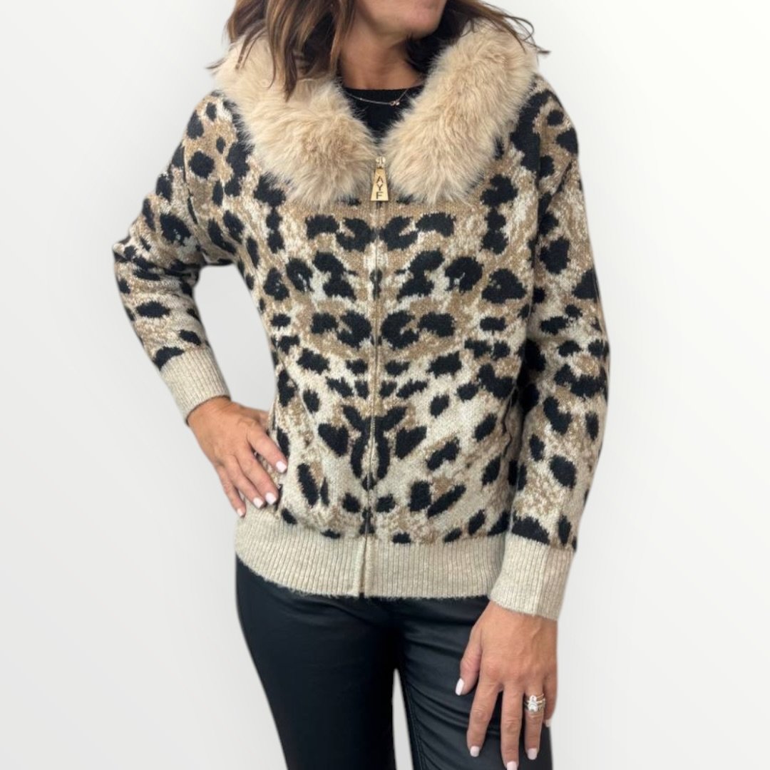 AYFEE - CARDIGAN CON CERNIERA E COLLO IN ECO-PELLICCIA