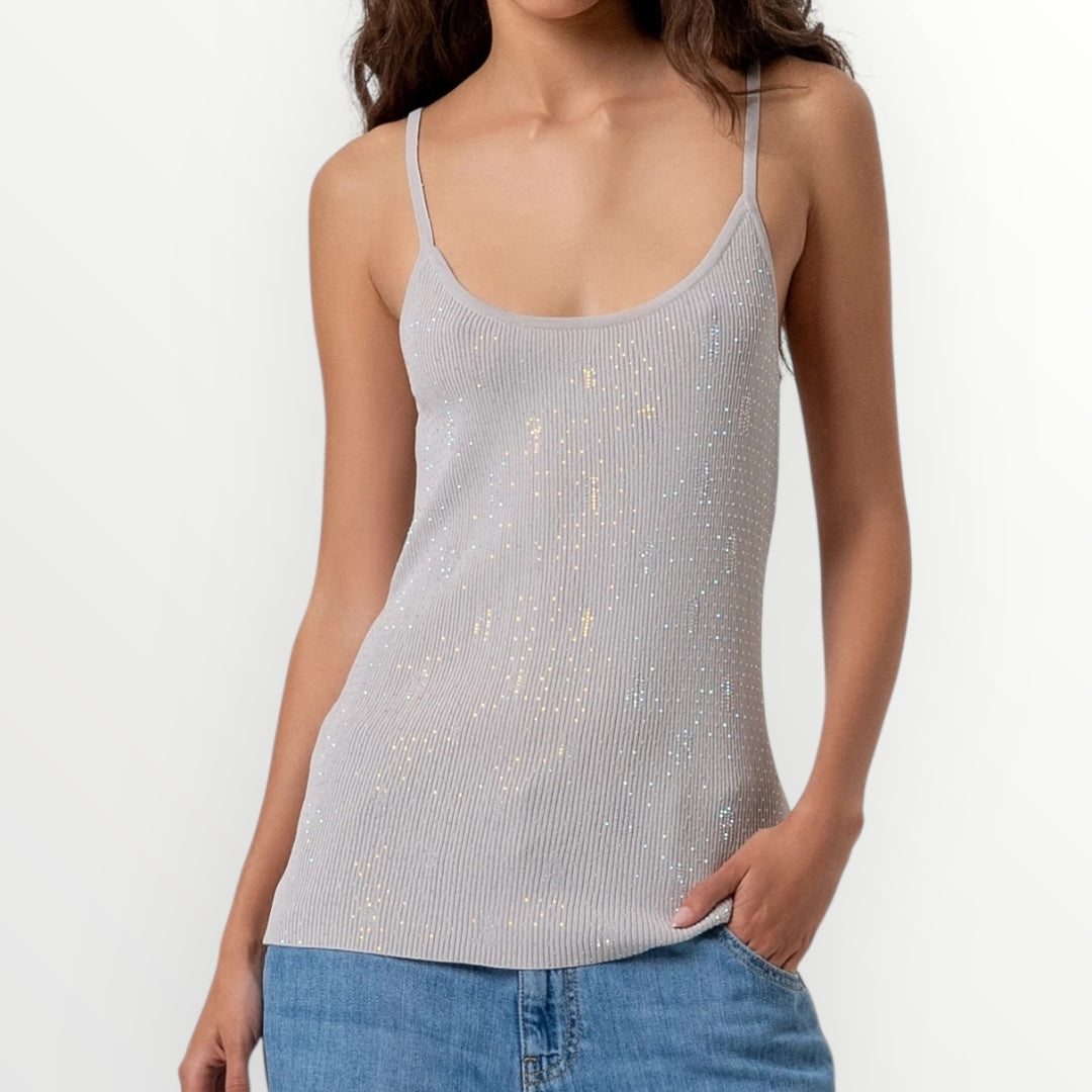 FRACOMINA - TOP SLIM A COSTINA CON STRASS